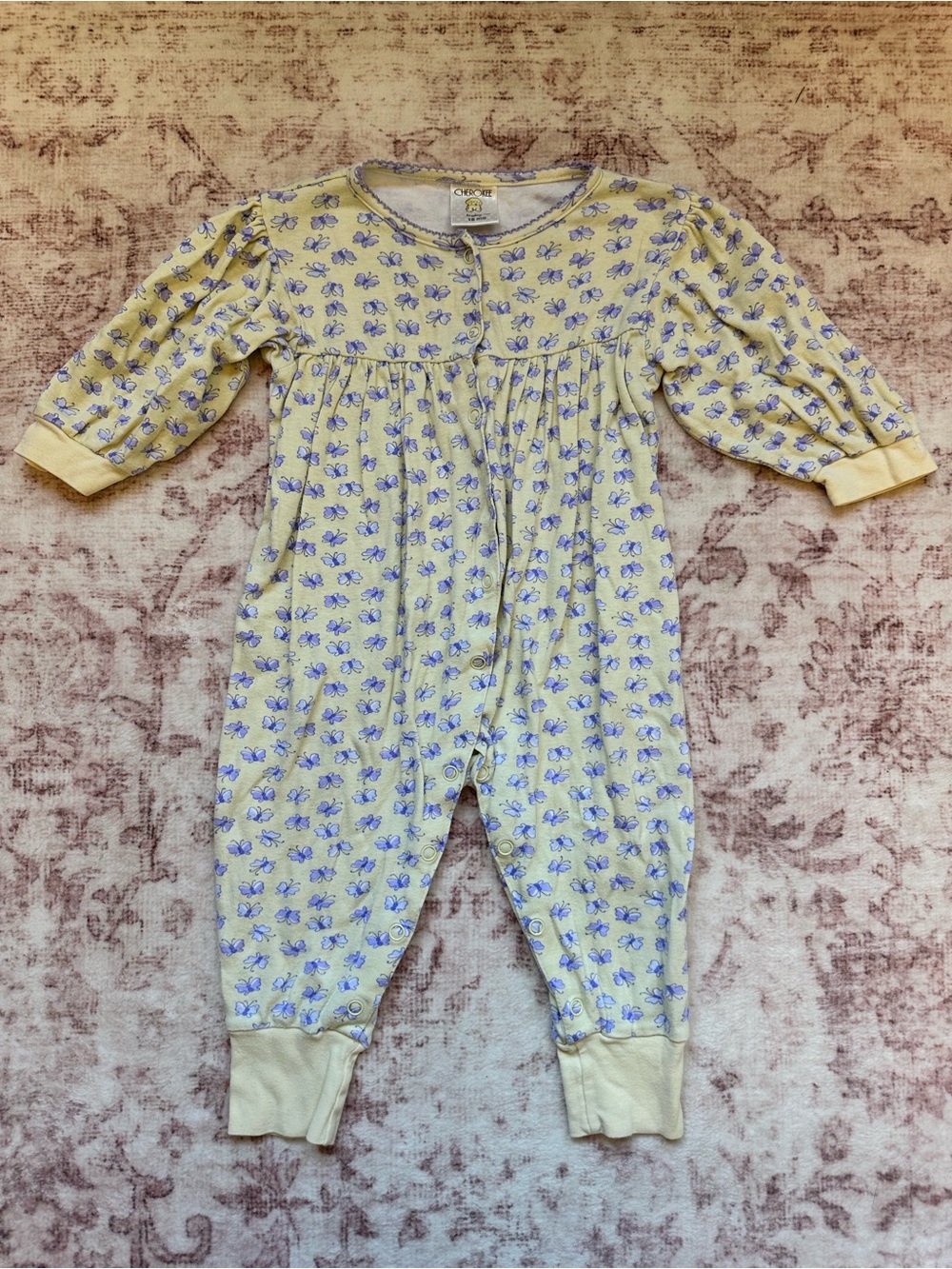 18M Vintage Cherokee Yellow Floral Long-Sleeve Baby One-Piece Sleeper